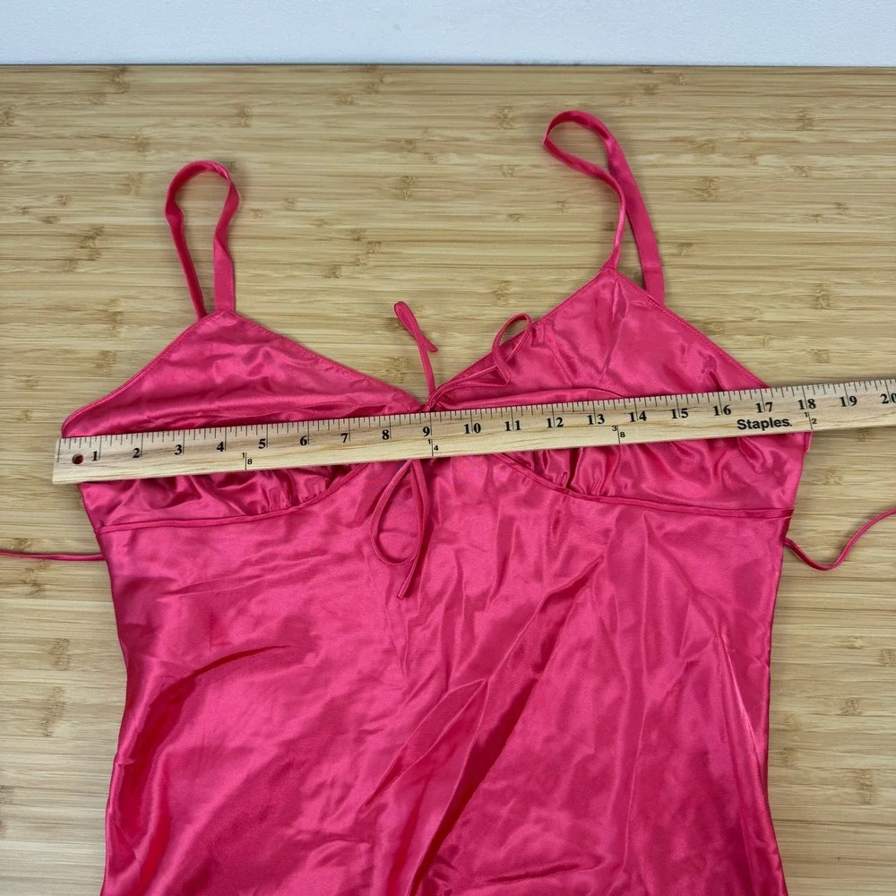Adonna Women's L G Pink Satin Tie Front Chemise‎ Nightgown Dress Slip
